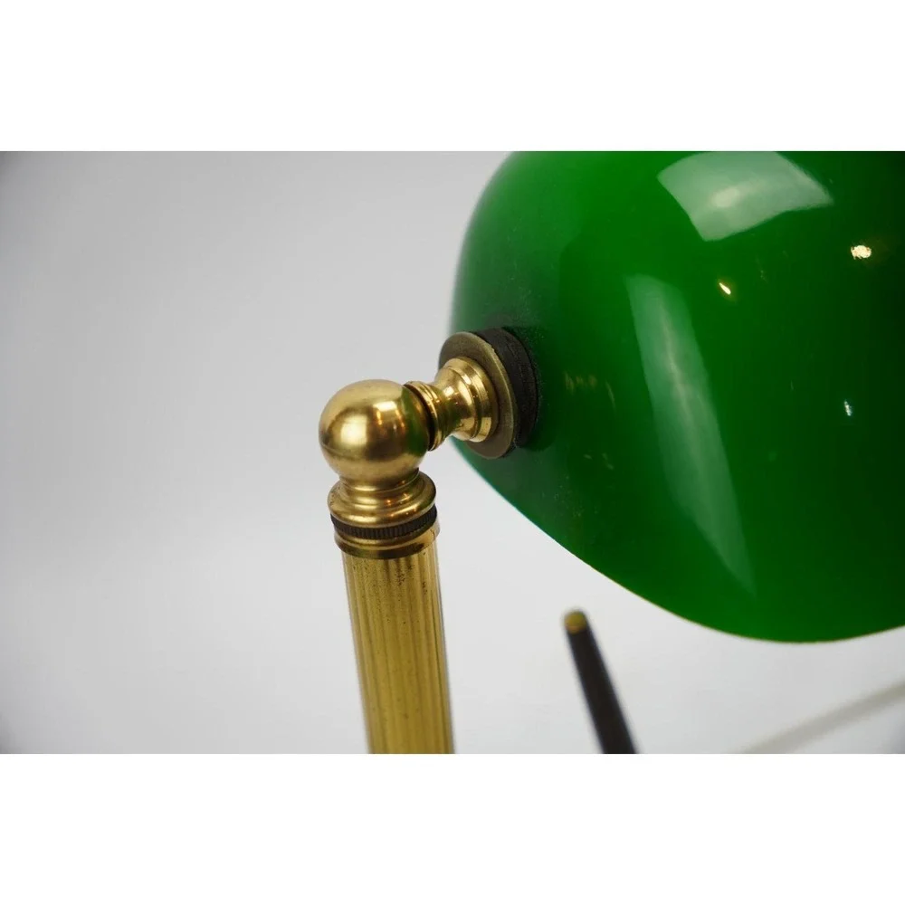 Vintage Bankers Lamp Green Glass Shade Marble Base Dual Pen Holder Desk‎ Light